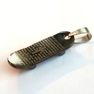 Lords Prayer skateboard pendant dark silver tone gunmetal religious christian